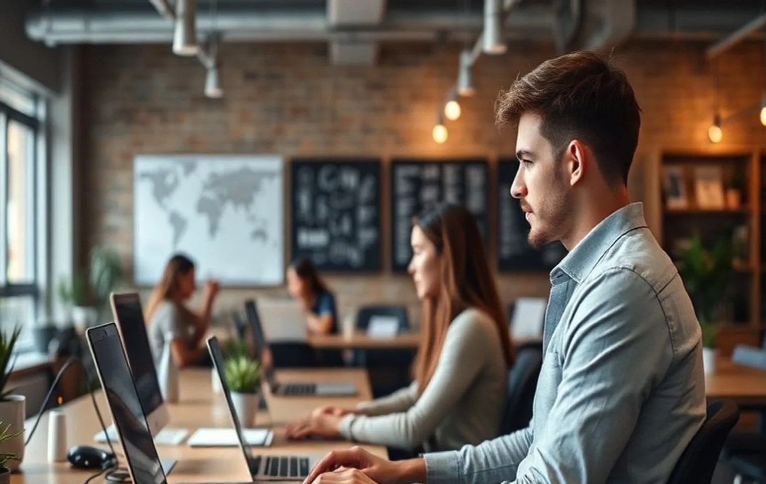Young professionals working in modern workspace